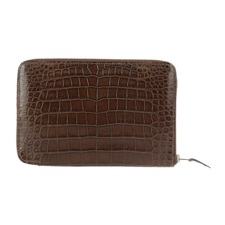 美品 HERMES エルメス アザップ コンバイン 二つ折り財布 アリゲーター ハバナ ダークブラウン系 シルバー金具 ラウンドファスナー 長財布 □M刻印