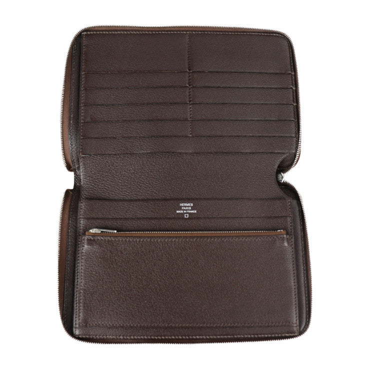 美品 HERMES エルメス アザップ コンバイン 二つ折り財布 アリゲーター ハバナ ダークブラウン系 シルバー金具 ラウンドファスナー 長財布 □M刻印