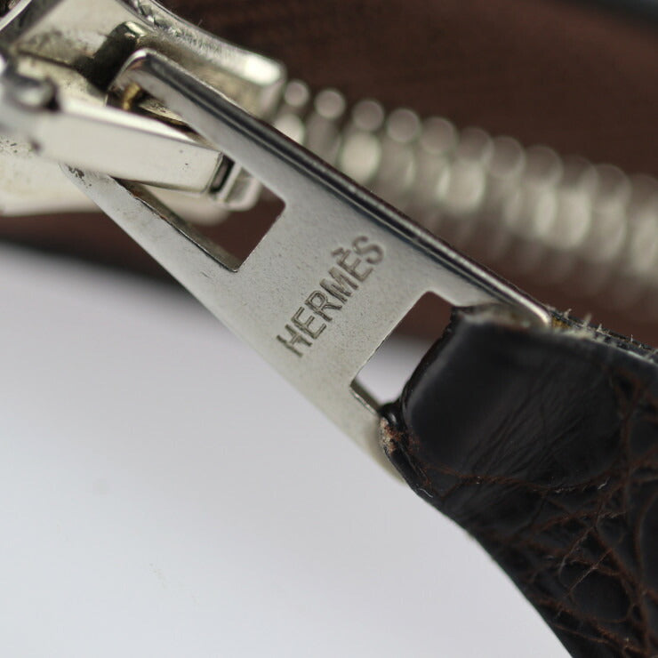 美品 HERMES エルメス アザップ コンバイン 二つ折り財布 アリゲーター ハバナ ダークブラウン系 シルバー金具 ラウンドファスナー 長財布 □M刻印