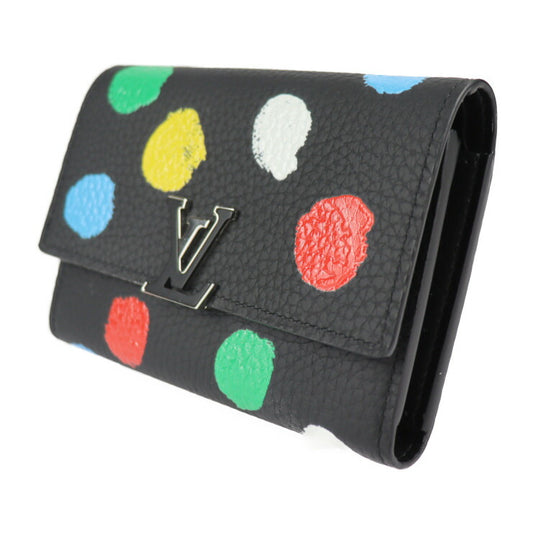 新古未使用展示品 LOUIS VUITTON ルイ ヴィトン ポルトフォイユ カプシーヌ LV × YK 草間彌生 コラボ 三つ折り財布 M81963 トリヨンレザー ブラック マルチカラー シルバー金具 2023年コレクション ビトン