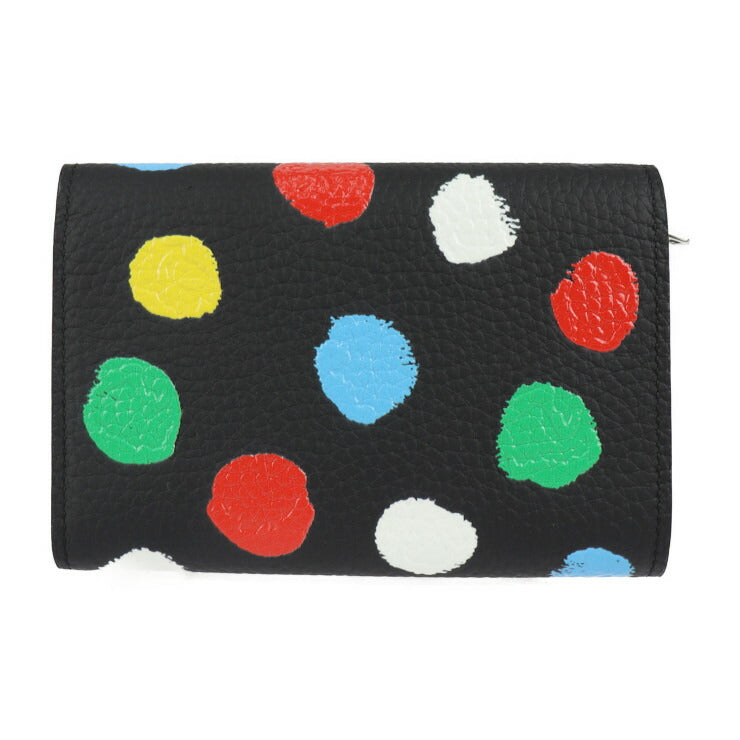 新古未使用展示品 LOUIS VUITTON ルイ ヴィトン ポルトフォイユ カプシーヌ LV × YK 草間彌生 コラボ 三つ折り財布 M81963 トリヨンレザー ブラック マルチカラー シルバー金具 2023年コレクション ビトン