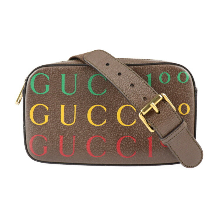 新古未使用展示品 GUCCI グッチ ベルトバッグ 100周年記念 ウエストバッグ 602695 カーフレザー ブラウン マルチカラー ゴールド金具 ロゴ ボディバッグ ウエストポーチ バムバッグ