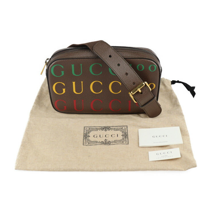 新古未使用展示品 GUCCI グッチ ベルトバッグ 100周年記念 ウエストバッグ 602695 カーフレザー ブラウン マルチカラー ゴールド金具 ロゴ ボディバッグ ウエストポーチ バムバッグ