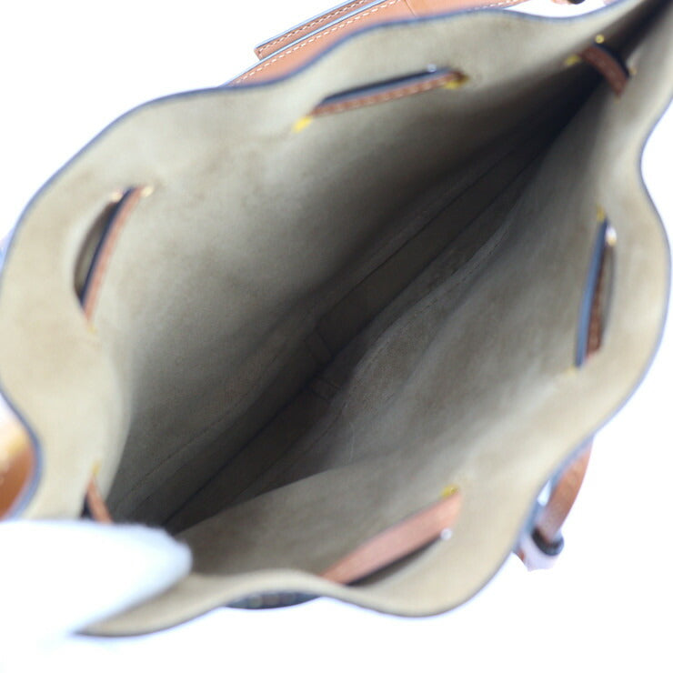 超美品 LOEWE ロエベ ホースシュー スモール ショルダーバッグ A826303X03 カーフレザー イエロー系 ブラウン系 巾着 ポシェット