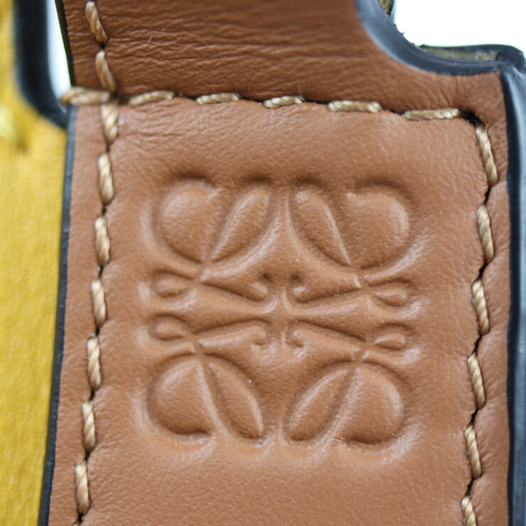 超美品 LOEWE ロエベ ホースシュー スモール ショルダーバッグ A826303X03 カーフレザー イエロー系 ブラウン系 巾着 ポシェット