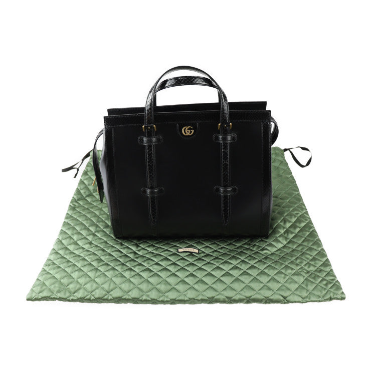 超美品 GUCCI グッチ ダブルG ミディアム トート トートバッグ 711057 レザー パイソン ブラック ゴールド金具 ハンドバッグ ビジネスバッグ 日本限定