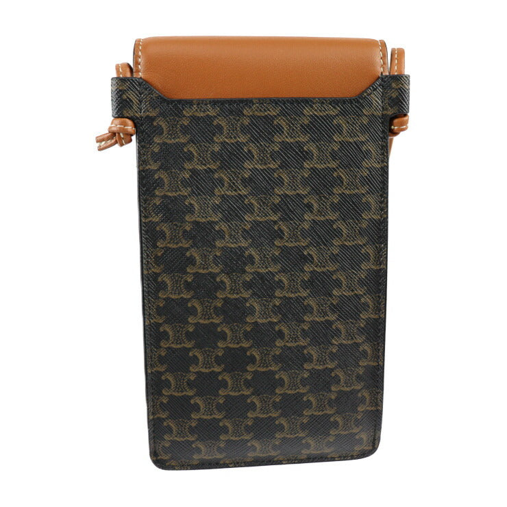 超美品 CELINE セリーヌ フォーンケース トリオンフ ショルダーバッグ 10G332CQD.04LU PVC レザー ブラウン モバイルポーチ ポシェット