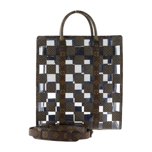 美品 LOUIS VUITTON ルイ ヴィトン サックプラ モノグラム チェス トートバッグ M20866 PVC ビニール ブラウン クリア 2WAY ショルダーバッグ ビトン