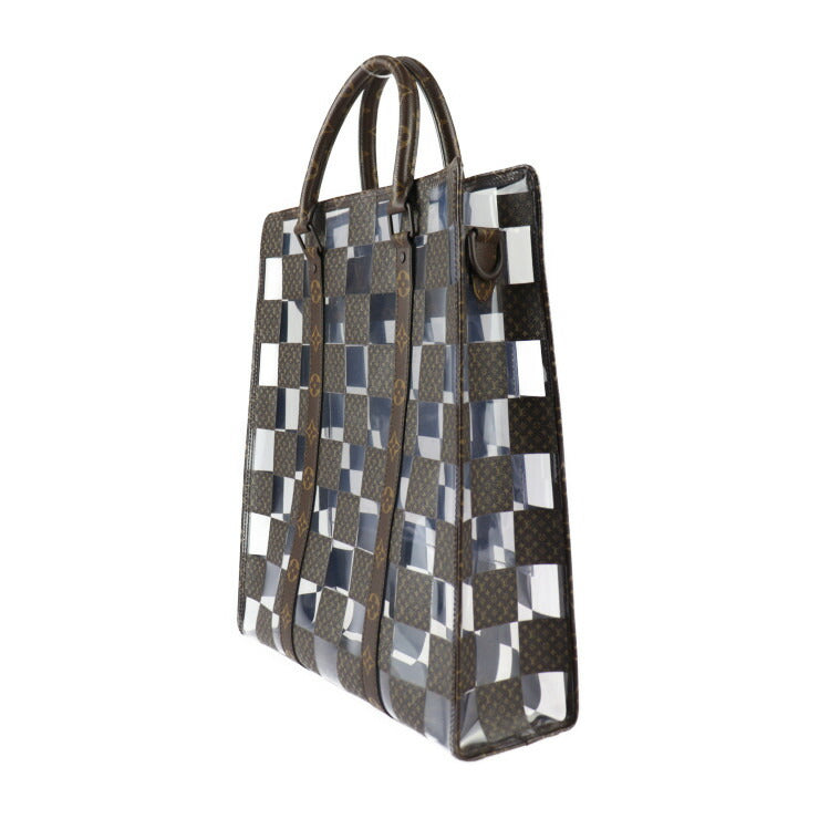 美品 LOUIS VUITTON ルイ ヴィトン サックプラ モノグラム チェス トートバッグ M20866 PVC ビニール ブラウン クリア 2WAY ショルダーバッグ ビトン