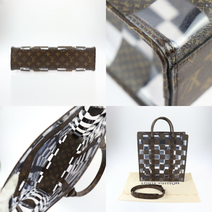 美品 LOUIS VUITTON ルイ ヴィトン サックプラ モノグラム チェス トートバッグ M20866 PVC ビニール ブラウン クリア 2WAY ショルダーバッグ ビトン