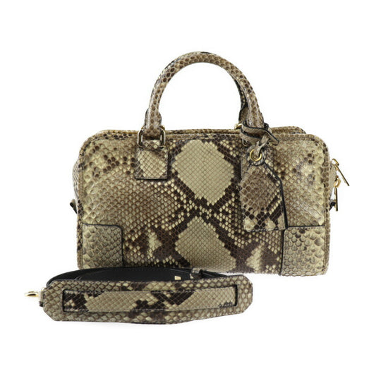 美品 LOEWE ロエベ アマソナ 28 ハンドバッグ - パイソン レザー ベージュ系 ゴールド金具 2WAY ショルダーバッグ ミニボストン エキゾチックレザー