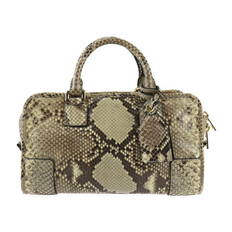 美品 LOEWE ロエベ アマソナ 28 ハンドバッグ - パイソン レザー ベージュ系 ゴールド金具 2WAY ショルダーバッグ ミニボストン エキゾチックレザー