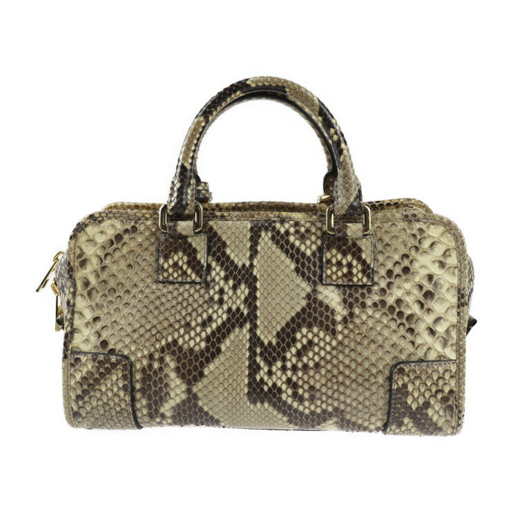美品 LOEWE ロエベ アマソナ 28 ハンドバッグ - パイソン レザー ベージュ系 ゴールド金具 2WAY ショルダーバッグ ミニボストン エキゾチックレザー