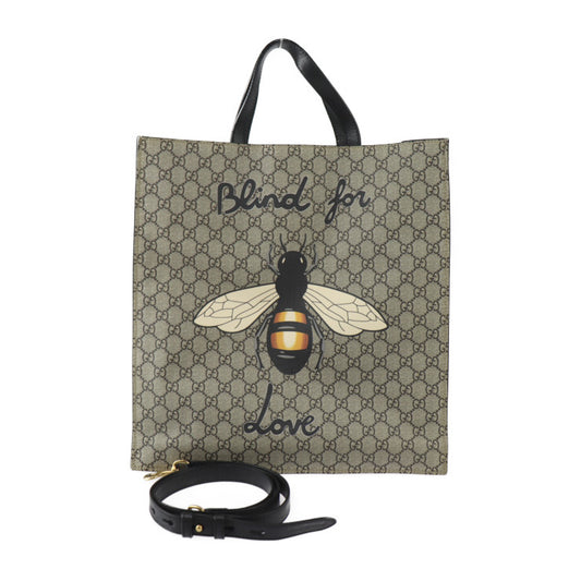 美品 GUCCI グッチ Bee Print ビープリント トートバッグ GGスプリーム トートバッグ 450950 PVC レザー ベージュ ブラウン ブラック 2WAY ショルダーバッグ 蜂