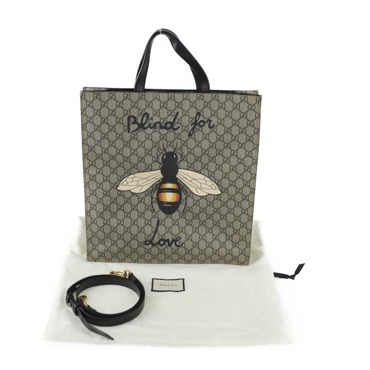美品 GUCCI グッチ Bee Print ビープリント トートバッグ GGスプリーム トートバッグ 450950 PVC レザー ベージュ ブラウン ブラック 2WAY ショルダーバッグ 蜂