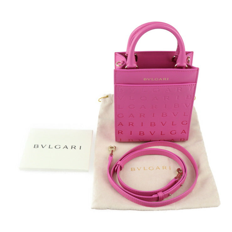新古未使用展示品 BVLGARI ブルガリ 2WAY ミニ トートバッグ インフィニートゥム ハンドバッグ 292318 カーフレザー ピンク系 ゴールド金具 ショルダーバッグ ロゴ