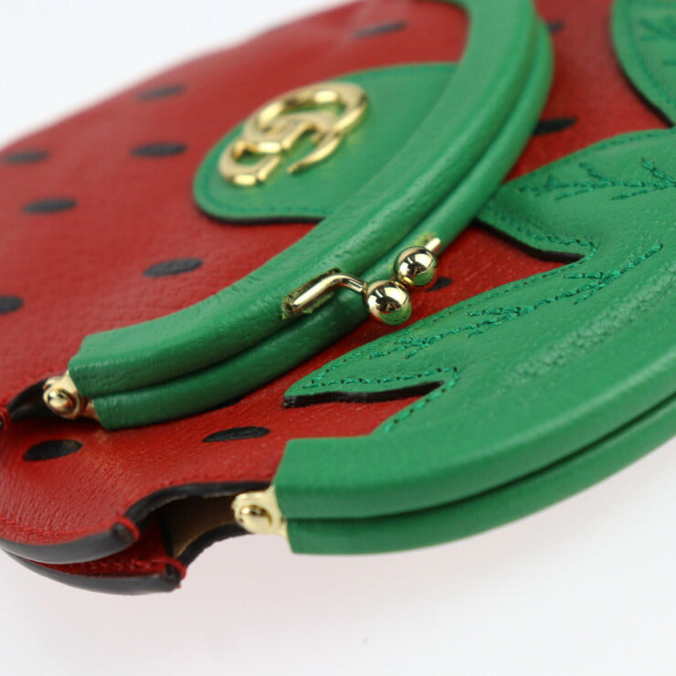 新品未使用展示品 GUCCI グッチ いちご型ポシェット フルティーニ ショルダーバッグ 719725 レザー レッド グリーン ゴールド金具 ストロベリー がま口 チェーンショルダー