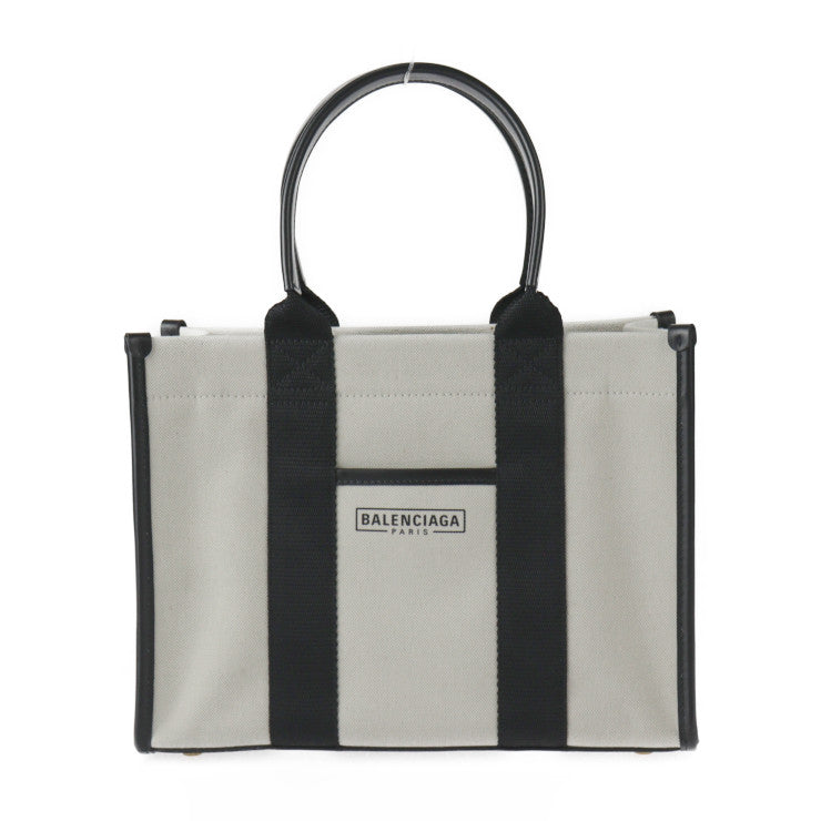 新古未使用展示品 BALENCIAGA バレンシアガ ハードウェア スモールトート ハンドバッグ 671402 キャンバス カーフレザー ナチュラル ブラック ゴールド金具 2WAY ショルダーバッグ