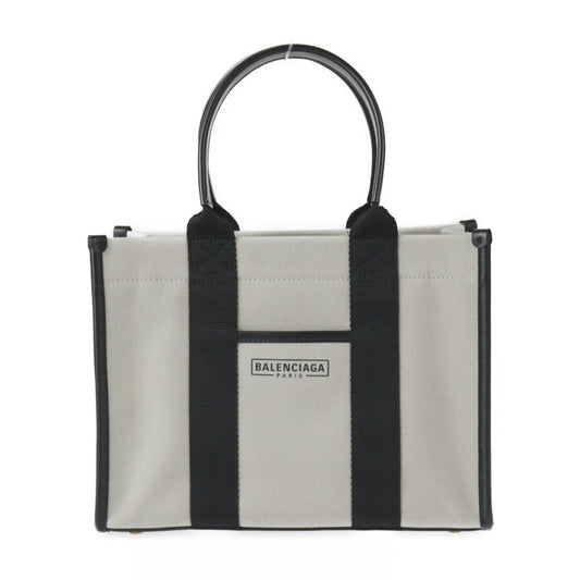 新古未使用展示品 BALENCIAGA バレンシアガ ハードウェア スモールトート ハンドバッグ 671402 キャンバス カーフレザー ナチュラル ブラック ゴールド金具 2WAY ショルダーバッグ