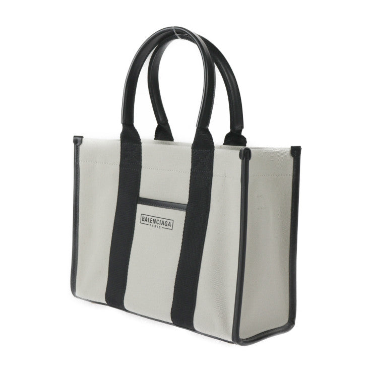 新古未使用展示品 BALENCIAGA バレンシアガ ハードウェア スモールトート ハンドバッグ 671402 キャンバス カーフレザー ナチュラル ブラック ゴールド金具 2WAY ショルダーバッグ