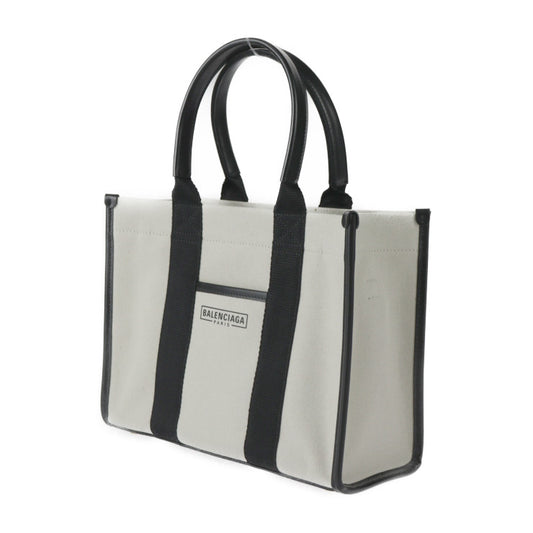 新古未使用展示品 BALENCIAGA バレンシアガ ハードウェア スモールトート ハンドバッグ 671402 キャンバス カーフレザー ナチュラル ブラック ゴールド金具 2WAY ショルダーバッグ