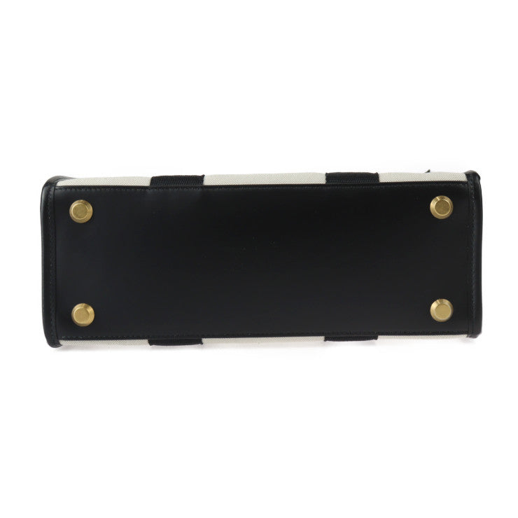 新古未使用展示品 BALENCIAGA バレンシアガ ハードウェア スモールトート ハンドバッグ 671402 キャンバス カーフレザー ナチュラル ブラック ゴールド金具 2WAY ショルダーバッグ