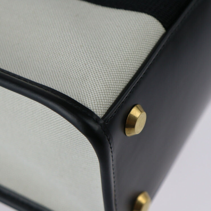 新古未使用展示品 BALENCIAGA バレンシアガ ハードウェア スモールトート ハンドバッグ 671402 キャンバス カーフレザー ナチュラル ブラック ゴールド金具 2WAY ショルダーバッグ