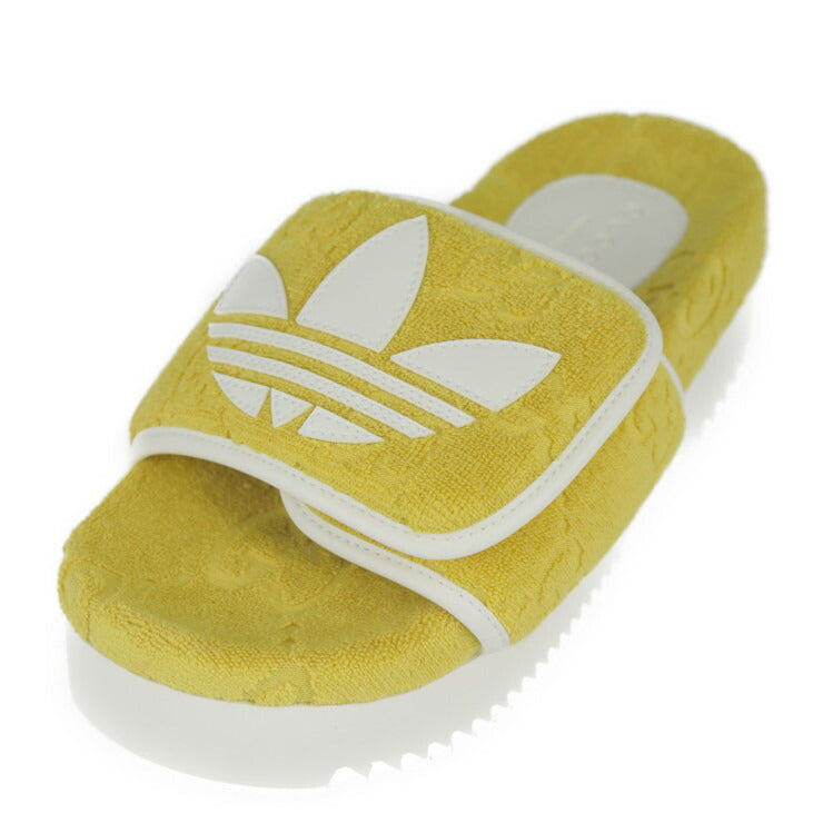 超美品 GUCCI グッチ プラットフォーム サンダル adidas コラボ サンダル 702412 表記サイズ 34 コットン レザー ラバー イエロー GG スライドサンダル 参考サイズ約21cm