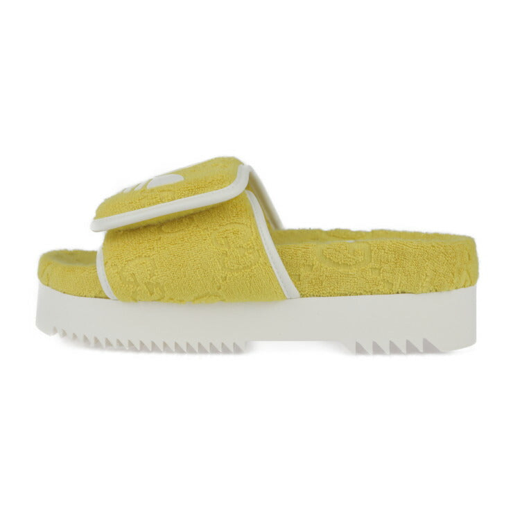 超美品 GUCCI グッチ プラットフォーム サンダル adidas コラボ サンダル 702412 表記サイズ 34 コットン レザー ラバー イエロー GG スライドサンダル 参考サイズ約21cm