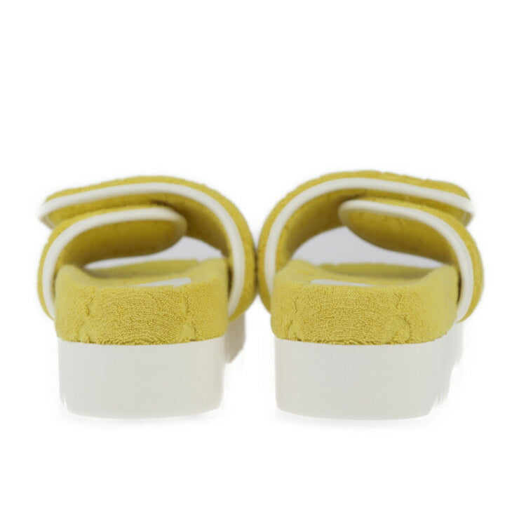 超美品 GUCCI グッチ プラットフォーム サンダル adidas コラボ サンダル 702412 表記サイズ 34 コットン レザー ラバー イエロー GG スライドサンダル 参考サイズ約21cm
