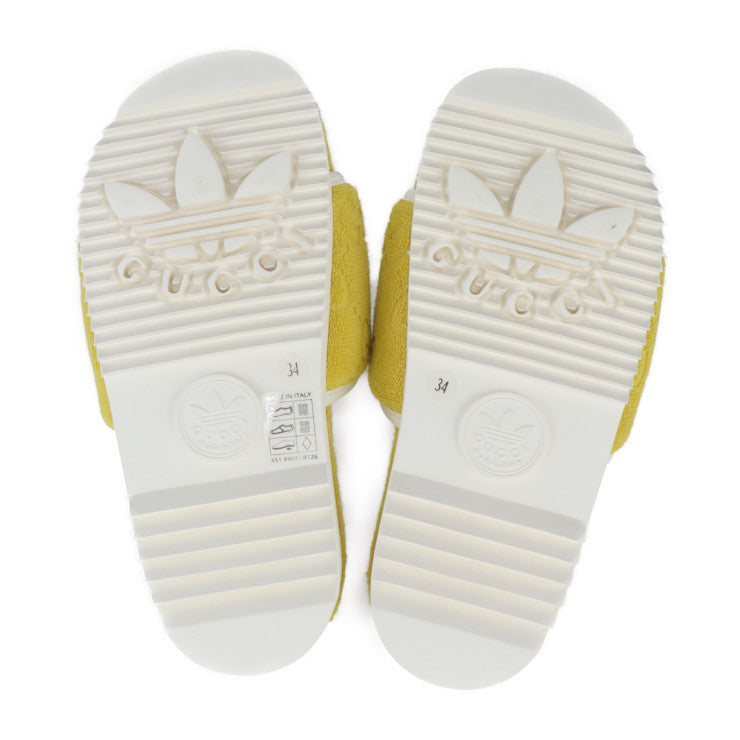 超美品 GUCCI グッチ プラットフォーム サンダル adidas コラボ サンダル 702412 表記サイズ 34 コットン レザー ラバー イエロー GG スライドサンダル 参考サイズ約21cm