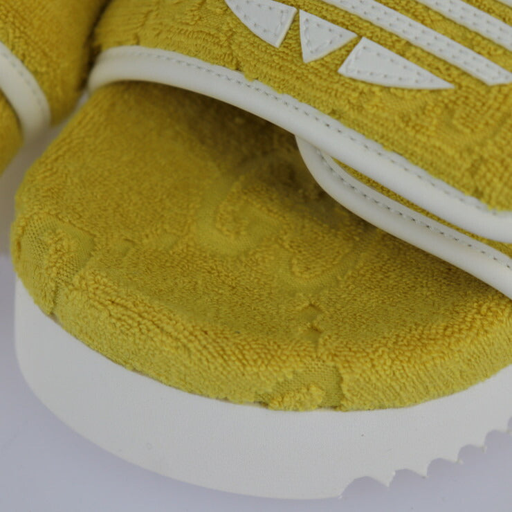 超美品 GUCCI グッチ プラットフォーム サンダル adidas コラボ サンダル 702412 表記サイズ 34 コットン レザー ラバー イエロー GG スライドサンダル 参考サイズ約21cm