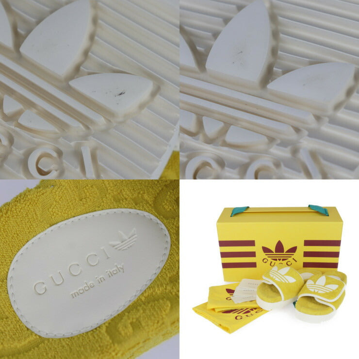 超美品 GUCCI グッチ プラットフォーム サンダル adidas コラボ サンダル 702412 表記サイズ 34 コットン レザー ラバー イエロー GG スライドサンダル 参考サイズ約21cm
