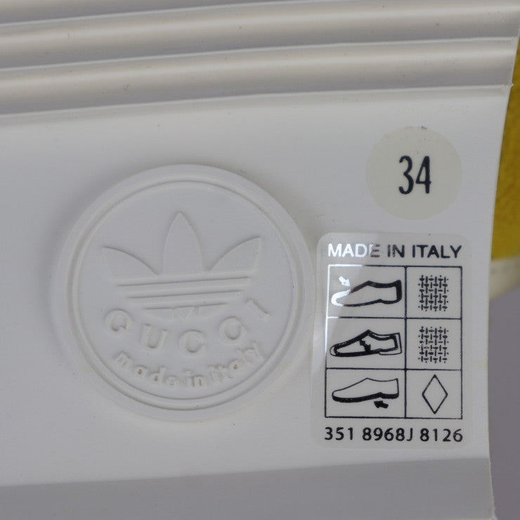 超美品 GUCCI グッチ プラットフォーム サンダル adidas コラボ サンダル 702412 表記サイズ 34 コットン レザー ラバー イエロー GG スライドサンダル 参考サイズ約21cm