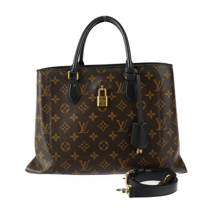 LOUIS VUITTON ルイ ヴィトン フラワー トート モノグラム ハンドバッグ M43550 PVC レザー ブラウン ブラック ゴールド金具 2WAY ショルダーバッグ ビトン カデナ
