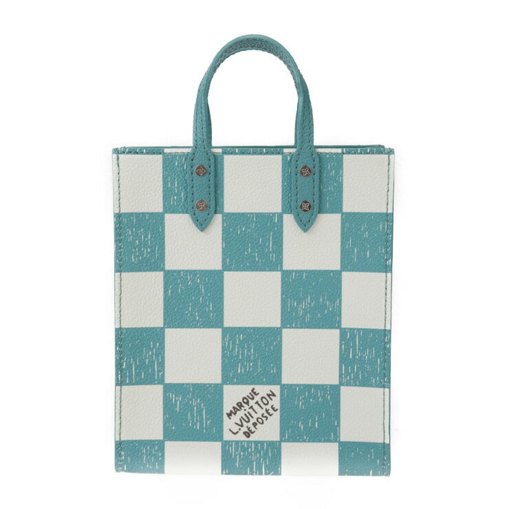 超美品 LOUIS VUITTON ルイ ヴィトン サックプラ XS ダミエチェッカーボード ショルダーバッグ N60495 レザー ターコイズ ホワイト シルバー金具 2WAY ハンドバッグ ミニバッグ ビトン