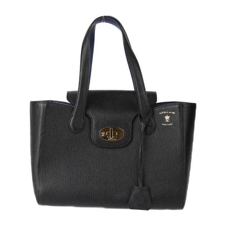 超美品 ADMJ エーディーエムジェイ トートバッグ ハンドバッグ - レザー ブラック ネイビー ゴールド金具 ターンロック ショルダーバッグ