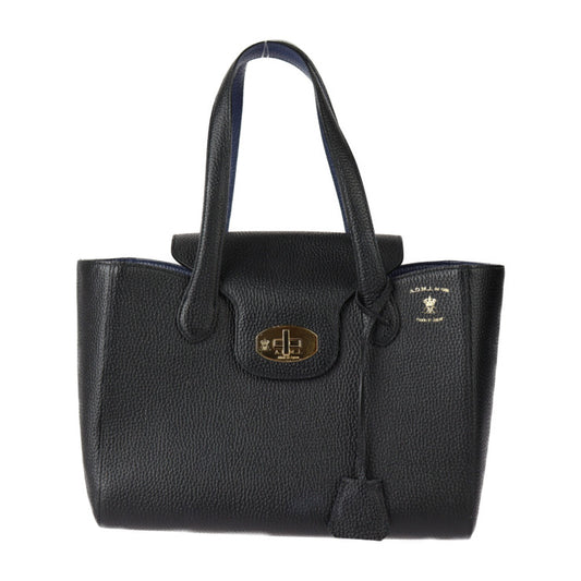 超美品 ADMJ エーディーエムジェイ トートバッグ ハンドバッグ - レザー ブラック ネイビー ゴールド金具 ターンロック ショルダーバッグ