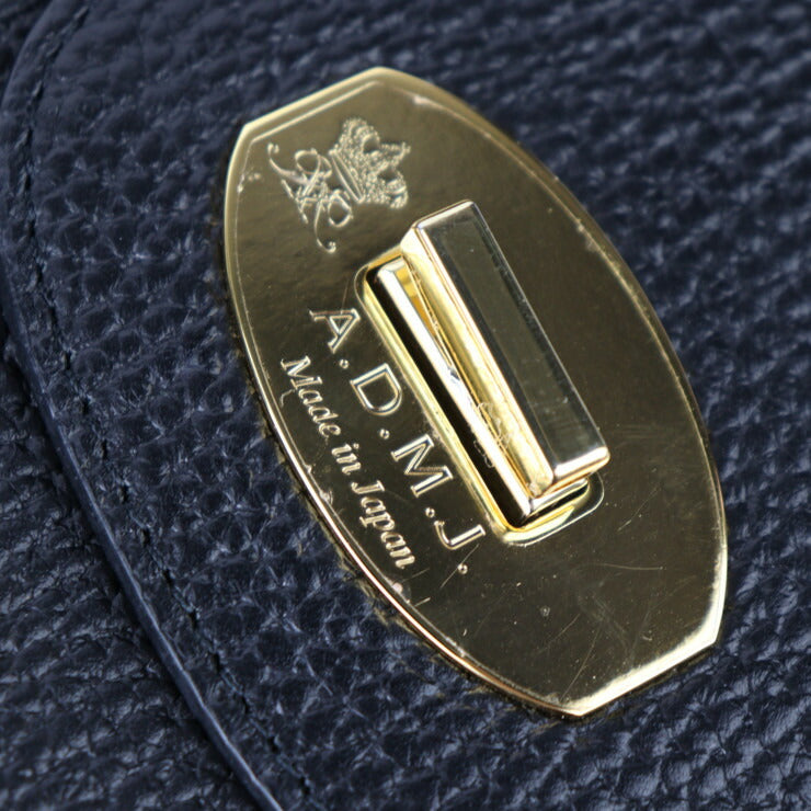 超美品 ADMJ エーディーエムジェイ トートバッグ ハンドバッグ - レザー ブラック ネイビー ゴールド金具 ターンロック ショルダーバッグ