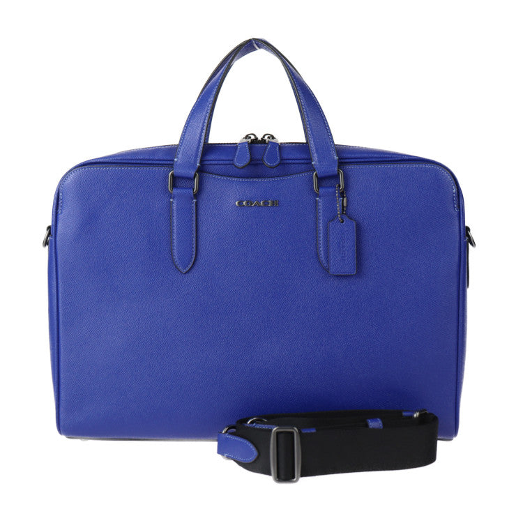 美品 COACH コーチ グラハム ストラクチャード ブリーフケース ビジネスバッグ C8173 クロスグレインレザー ブルー 2WAY ショルダーバッグ 書類鞄