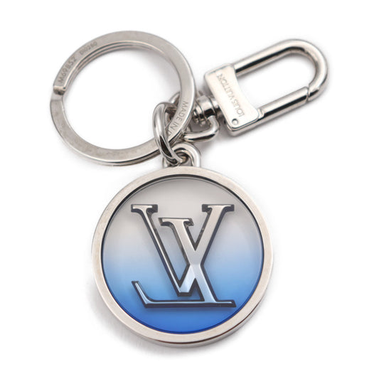 美品 LOUIS VUITTON ルイ ヴィトン ポルトクレ インクリュージョン キーホルダー M69852 メタル プラスチック シルバー ブルー LVサークル