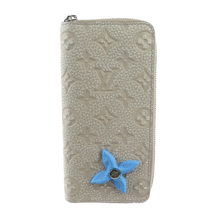 超美品 LOUIS VUITTON ルイ ヴィトン ジッピーウォレット ヴェルティカル トリヨン・クライミング 長財布 M81573 トリヨンレザー チョークホワイト ライトブルー シルバー金具 ラウンドファスナー ビトン モノグラム