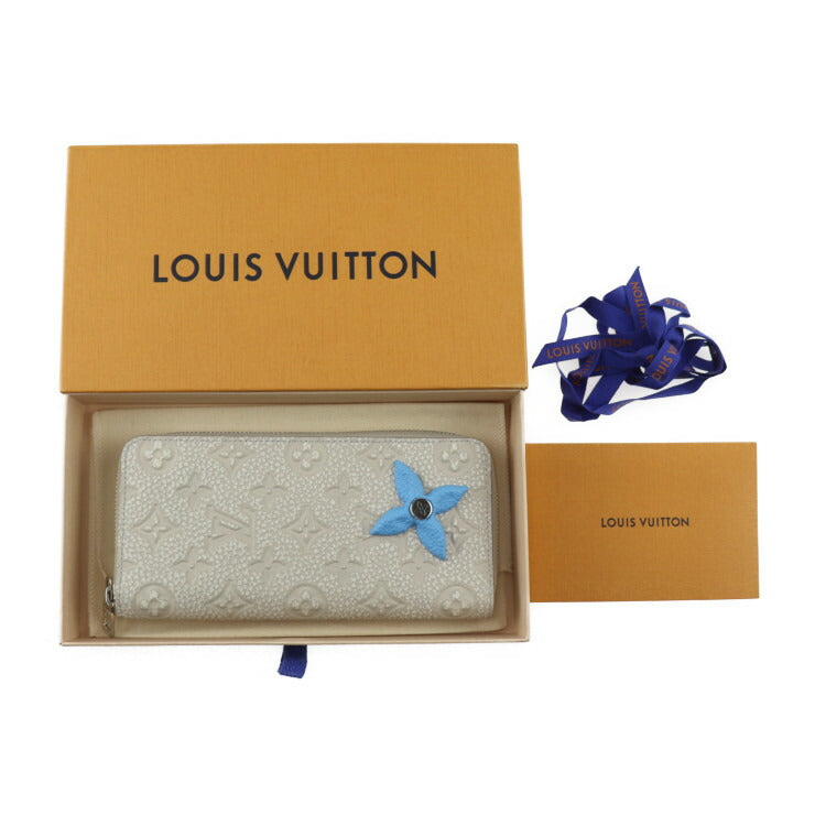 超美品 LOUIS VUITTON ルイ ヴィトン ジッピーウォレット ヴェルティカル トリヨン・クライミング 長財布 M81573 トリヨンレザー チョークホワイト ライトブルー シルバー金具 ラウンドファスナー ビトン モノグラム