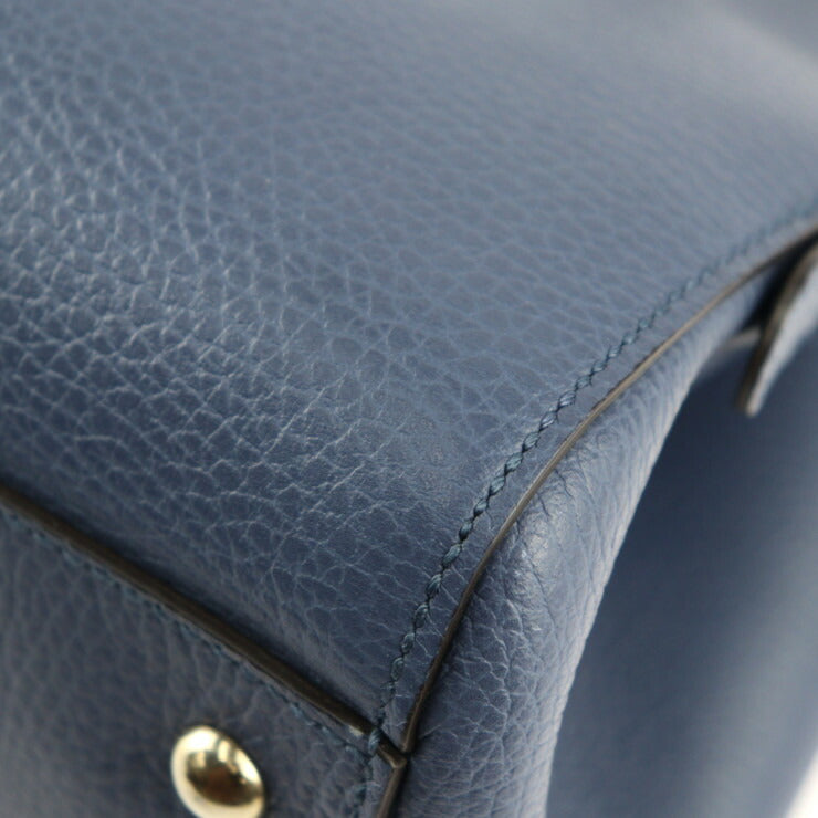 美品 GUCCI グッチ インターロッキングG ハンドバッグ 388558 レザー ブルー 2WAY ショルダーバッグ