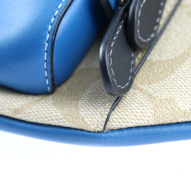 超美品 COACH コーチ シグネチャー ウエストバッグ CH587 PVC レザー ブルー ベージュ ブラック ベルトバッグ カラーブロック