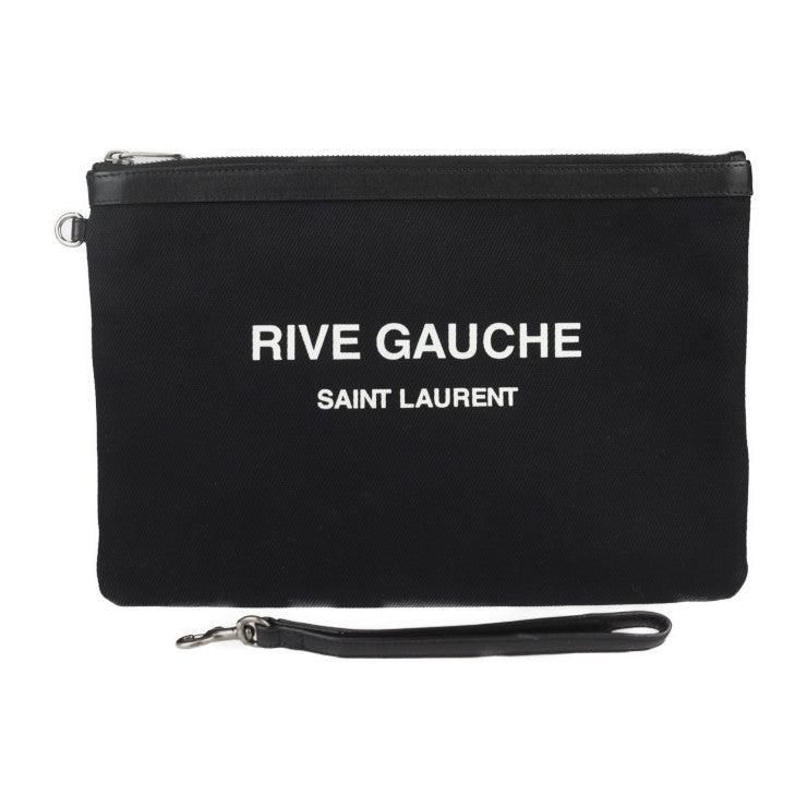 美品 SAINT LAURENT PARIS サンローランパリ RIVE GAUCHE リヴゴーシュ セカンドバッグ 581369 キャンバス レザー ブラック シルバー金具 リストレット クラッチバッグ ポーチ