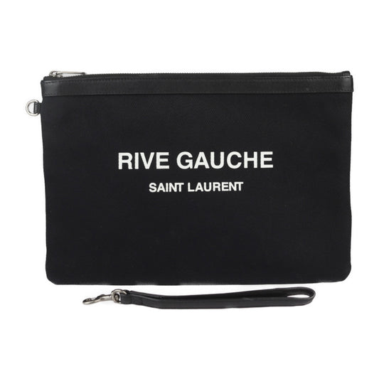 美品 SAINT LAURENT PARIS サンローランパリ RIVE GAUCHE リヴゴーシュ セカンドバッグ 581369 キャンバス レザー ブラック シルバー金具 リストレット クラッチバッグ ポーチ