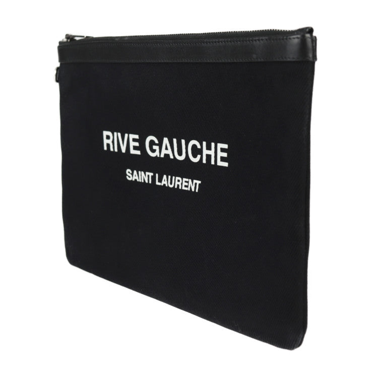 美品 SAINT LAURENT PARIS サンローランパリ RIVE GAUCHE リヴゴーシュ セカンドバッグ 581369 キャンバス レザー ブラック シルバー金具 リストレット クラッチバッグ ポーチ