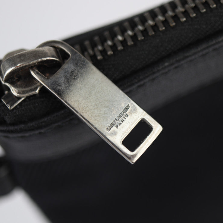 美品 SAINT LAURENT PARIS サンローランパリ RIVE GAUCHE リヴゴーシュ セカンドバッグ 581369 キャンバス レザー ブラック シルバー金具 リストレット クラッチバッグ ポーチ