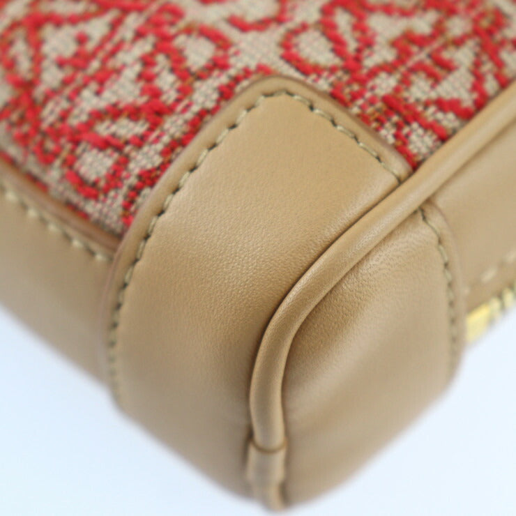 超美品 LOEWE ロエベ アマソナ ナノ ハンドバッグ A039U96X02 キャンバス カーフレザー レッド系 ライトブラウン系 ゴールド金具 2WAY チェーン ショルダーバッグ ポシェット ポーチ